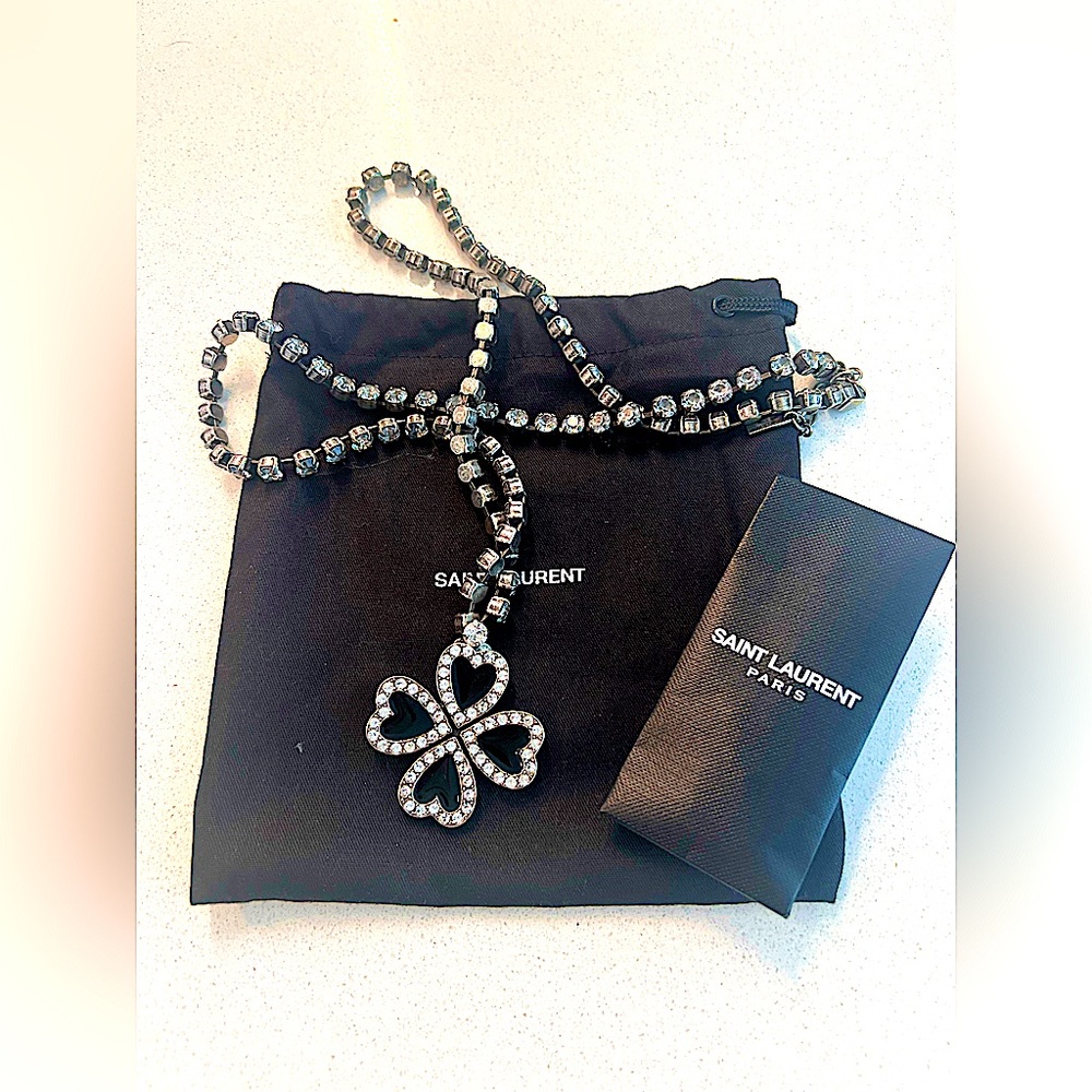 YSL HEART CLOVER CRYSTAL LONG
NECKLACE IN BLACK,SILVER